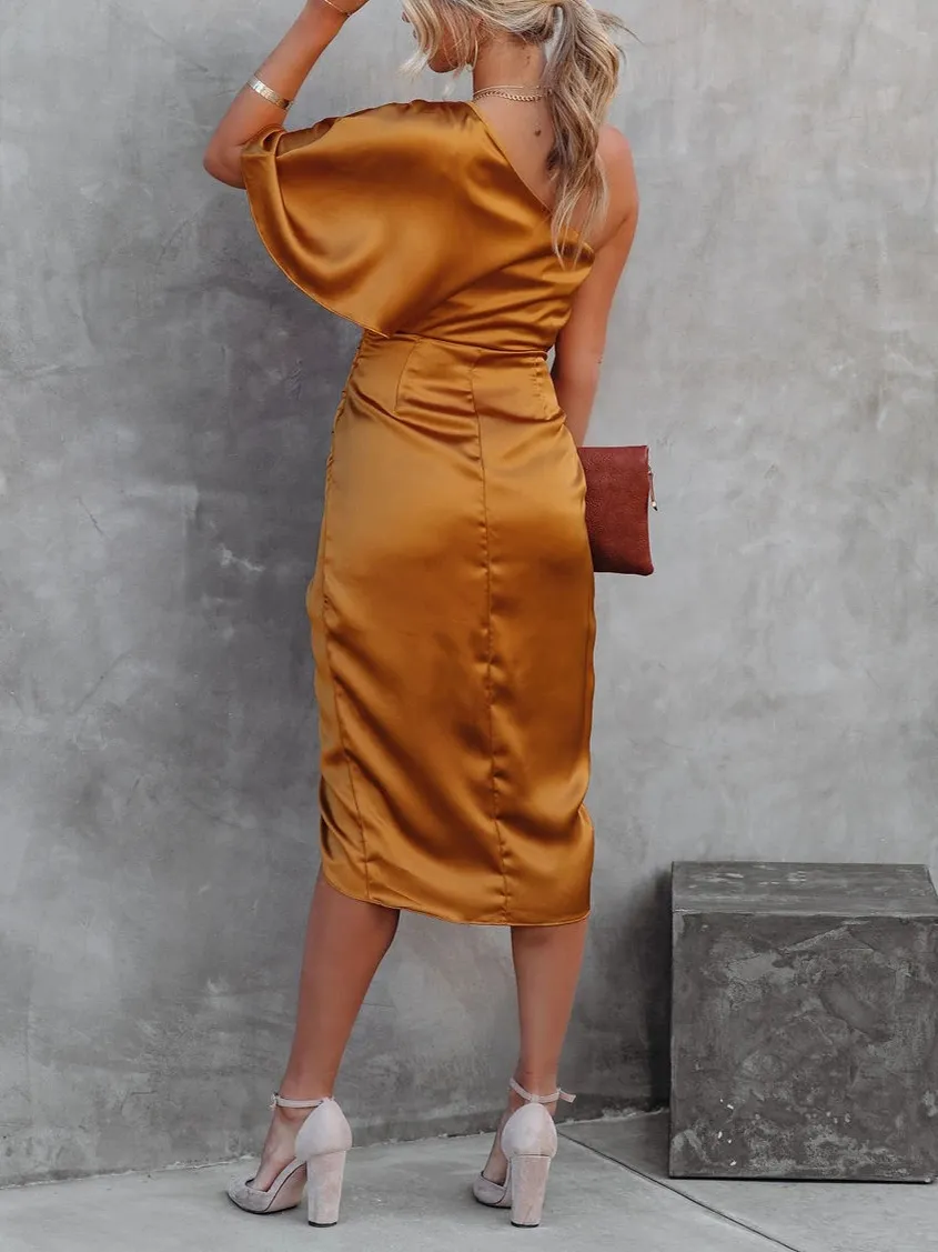 Sexy One-sided Sleeve Irregular Evening Dress