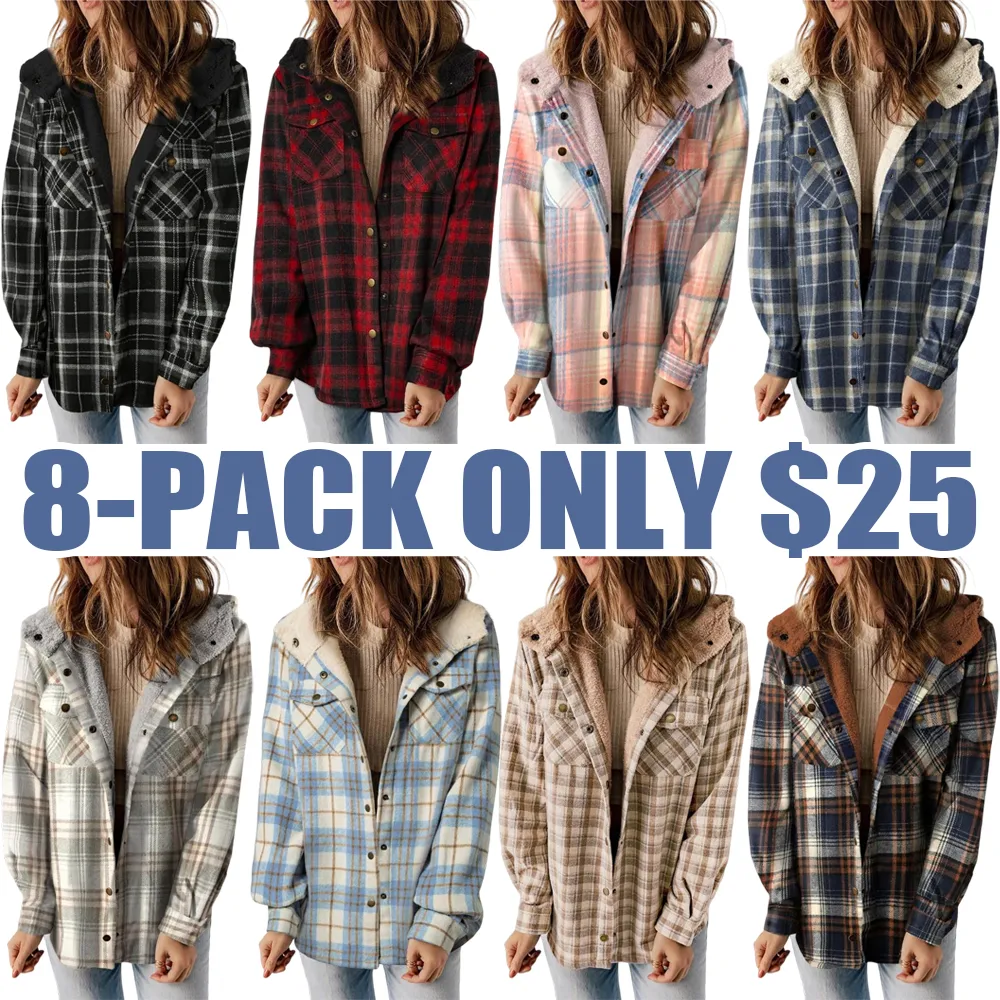 Women's Plaid/Houndstooth Button - Front Hooded Coat