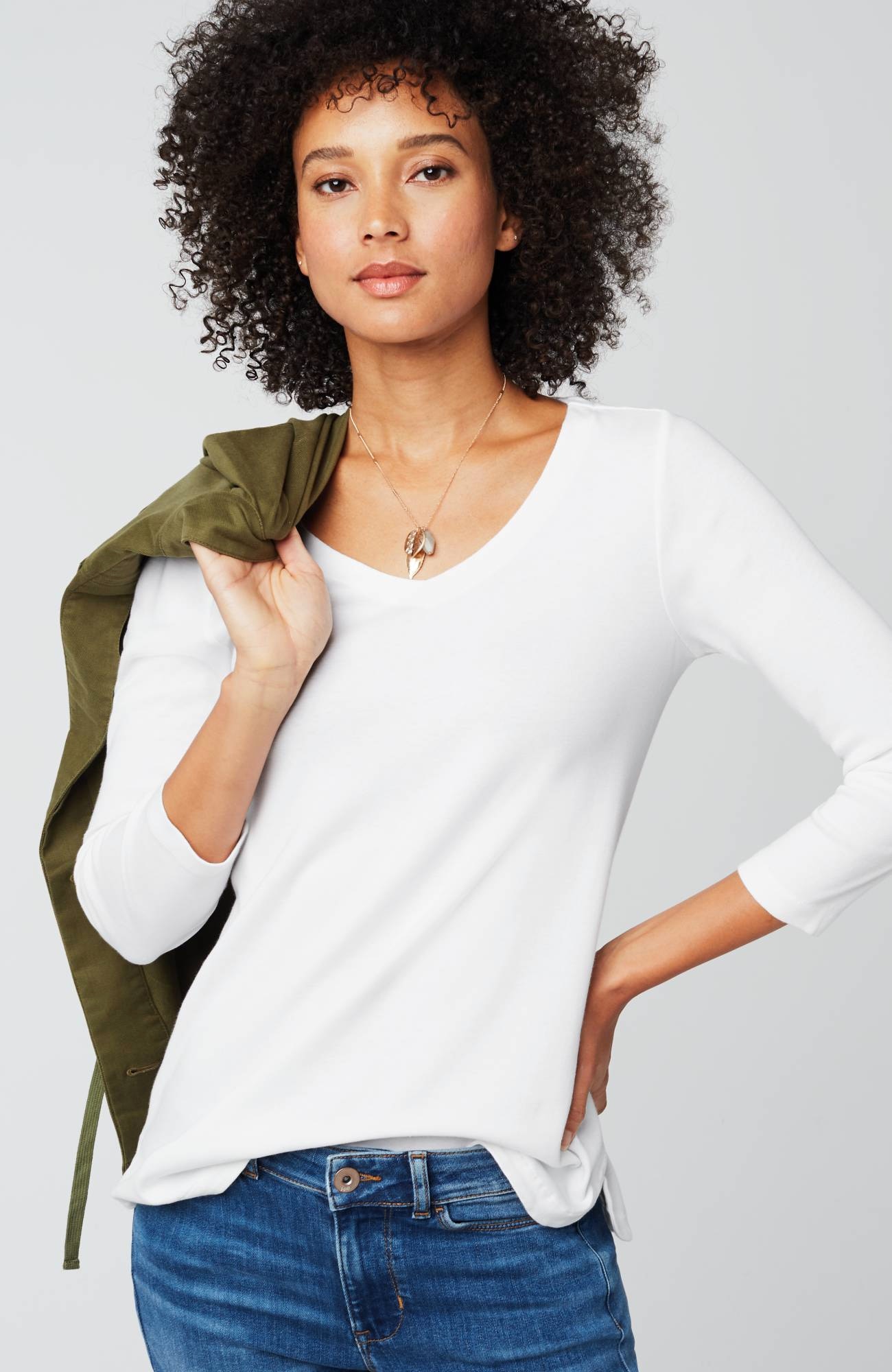 pima 3/4-sleeve v-neck tee