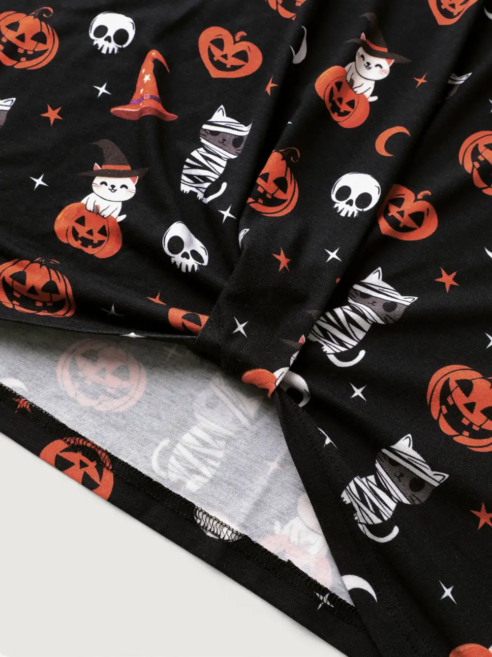 Pumpkin Everywhere Print Overlap Hem T-Shirt