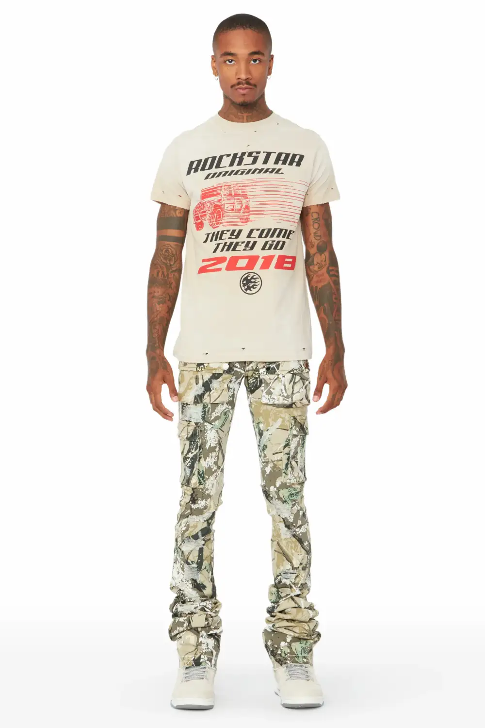 Zaire Tree Camo Cargo Super Stacked Flare Jean