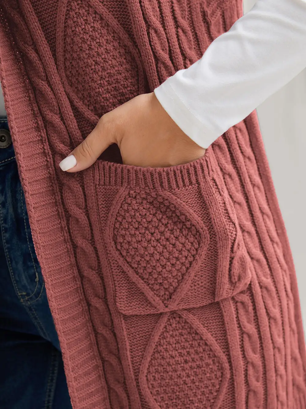 Twisted Hooded Sleeveless Knit Cardigan