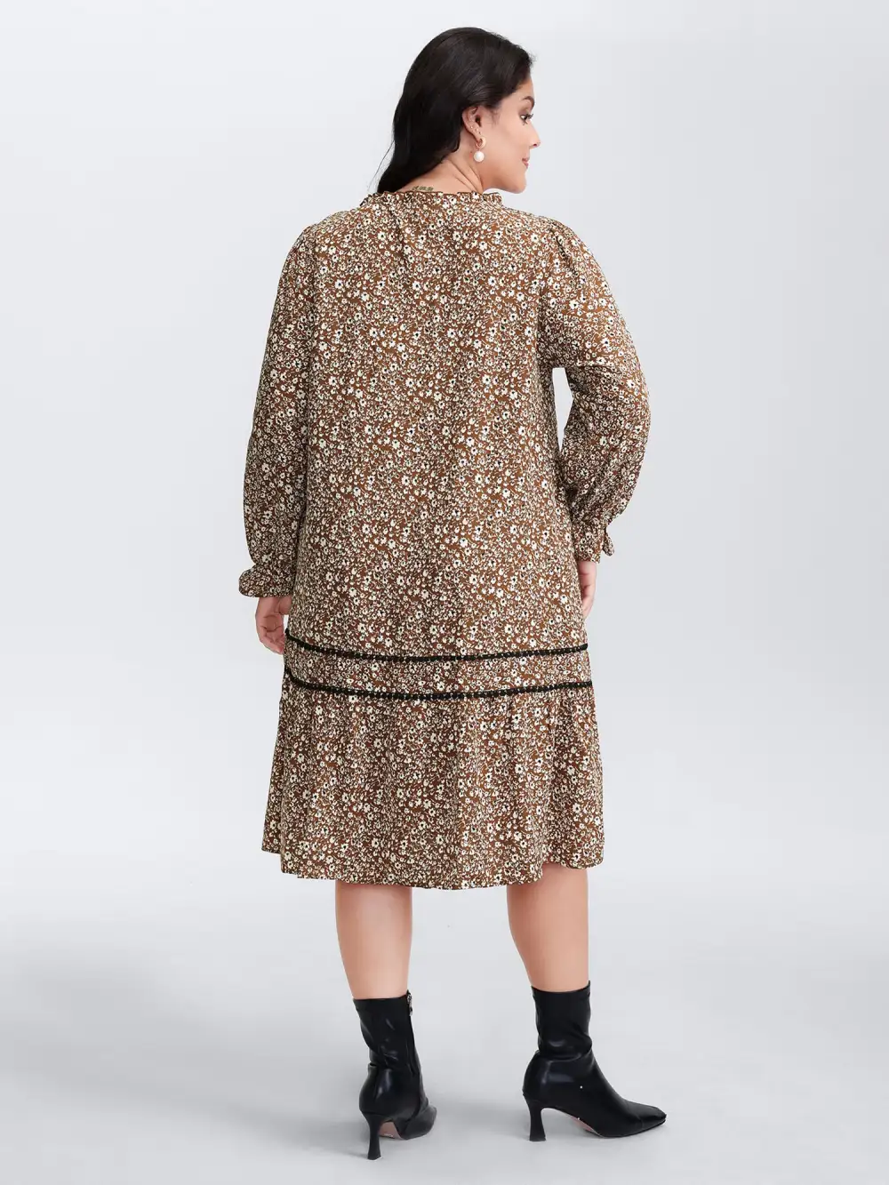 Toothpick Pleat Contrast Placket Midi Dress