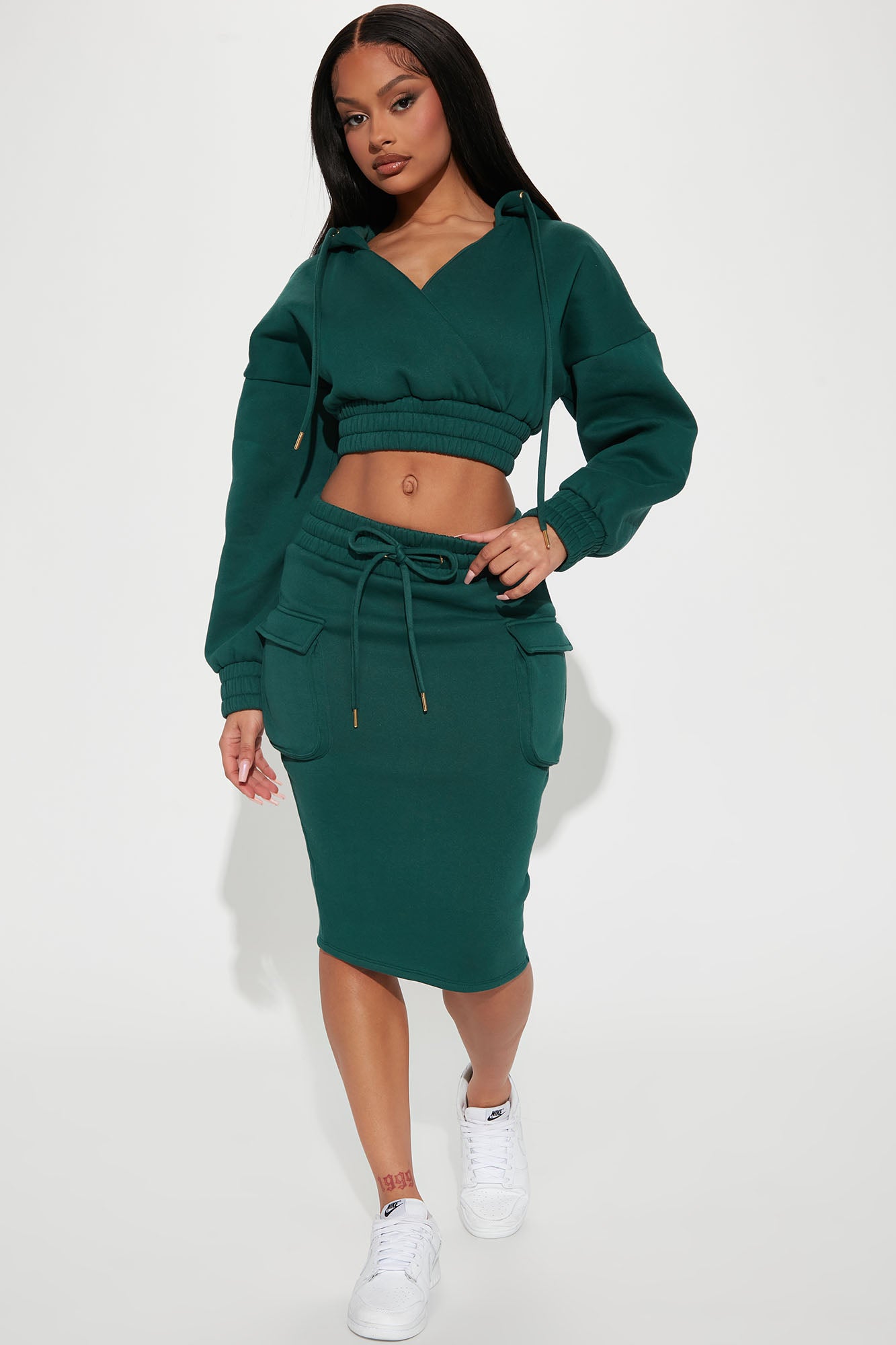 Stepping Out Midi Skirt Set - Hunter