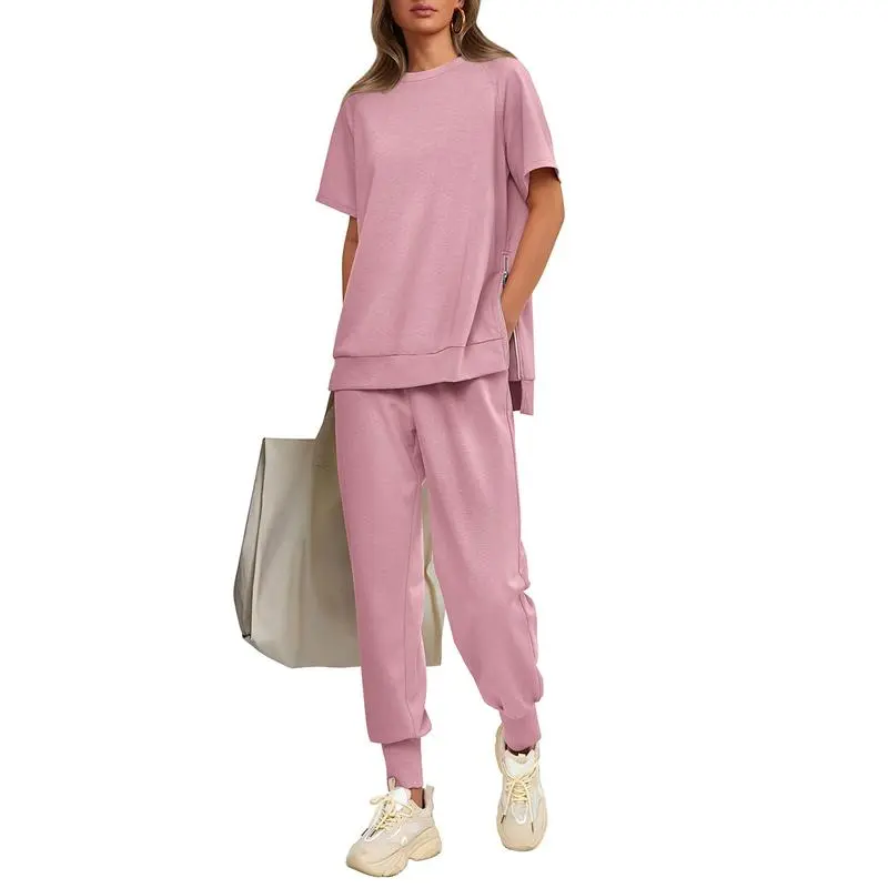 Women's 2-Piece Summer Tracksuit – Short Sleeve Top & Pocket Pants
