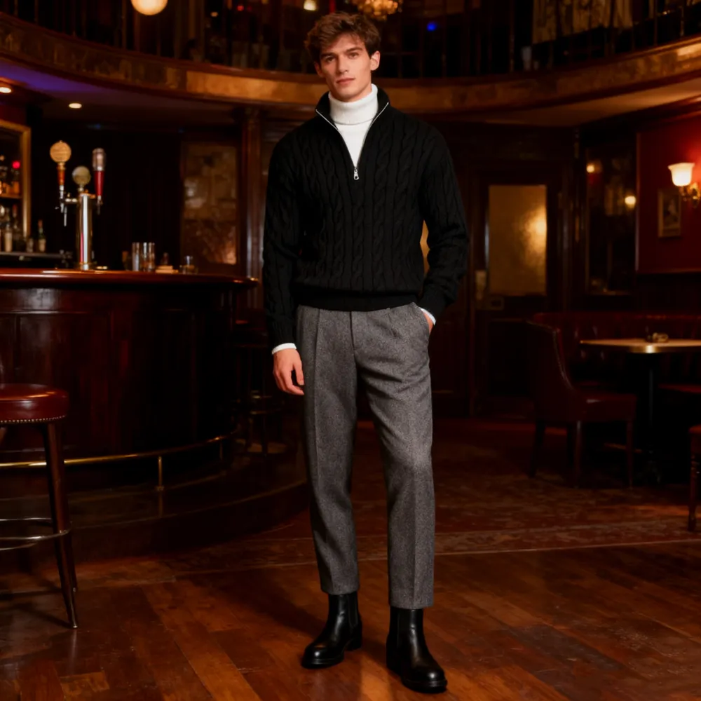 🔥5 PACK ＄29.9🔥Men's solid color Quarter Zipper  Sweater