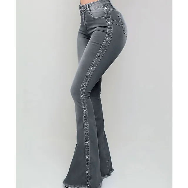 Women's Jeans Bootcut Flared Pants Full Length Denim Side Pockets Wide Leg Micro-elastic Fashion Casual Daily Weekend Black Blue S M