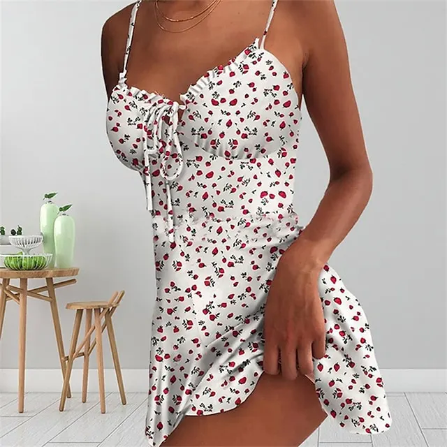 Women's Casual Dress Sundress Floral Dress Mini Dress Dark Yellow Light Pink White Sleeveless Floral Lace up Spring Summer Spaghetti Strap Hot Vacation Weekend Slim 2023 S M L XL XXL 3XL 4XL 5XL