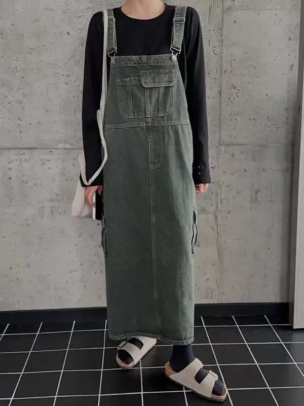 Vintage-Inspired Cargo Overall Dress