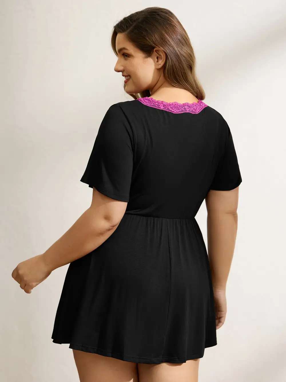 Lace High-Waist Flutter Sleeve Sleep Dress