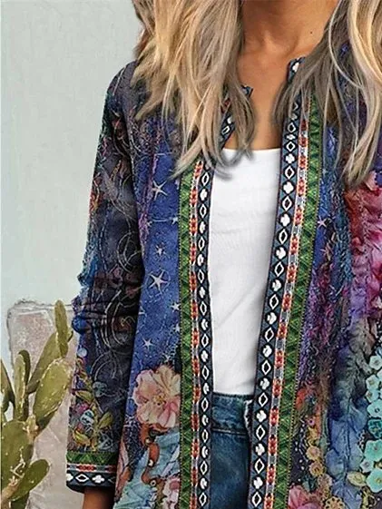 Floral Print Vintage Crew Neck Jacket