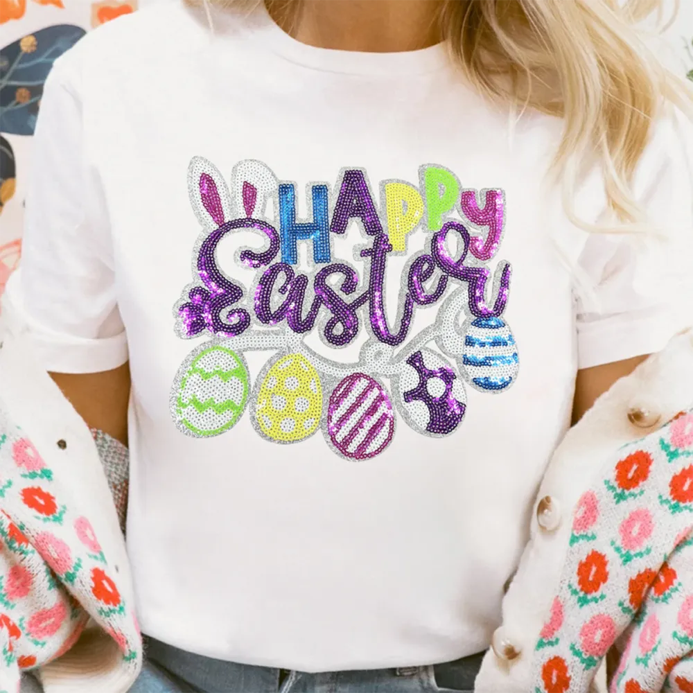 T-shirt Happy Easter Women Printed Round Neck Short Sleeve