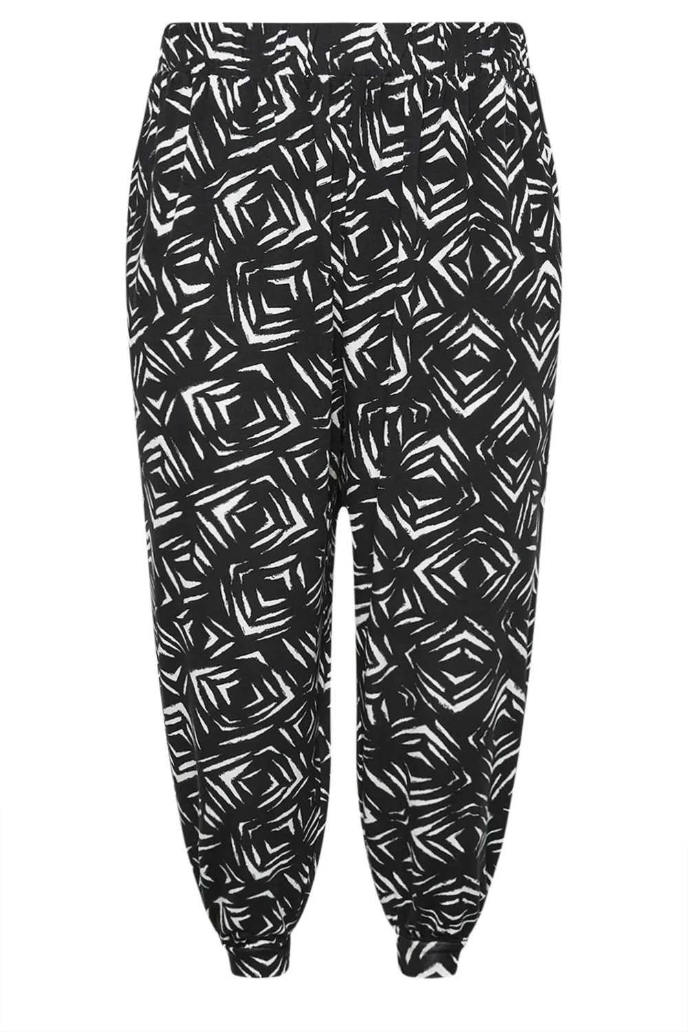 YOURS Curve Beige Brown Leaf Print Cropped Harem Trousers