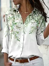 Women's Shirt Button Down Tunic Shirt Collar Long Sleeve Floral Graphic Vintage Daily Stylish Regular Tops Work Daily Holiday s Print White Blue Green Spring Fall