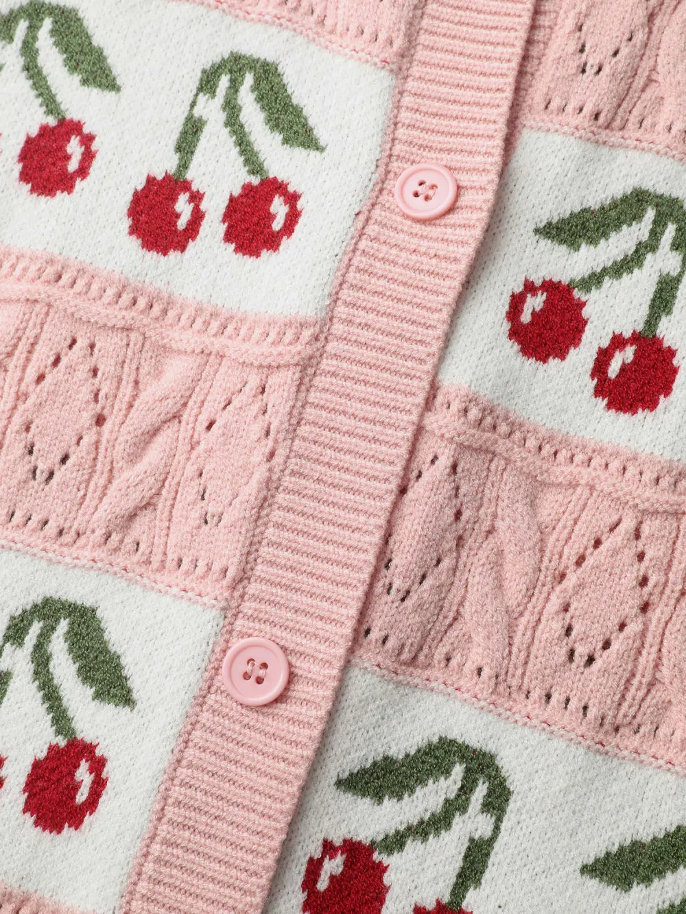Cherry Jacquard Print Button Knit Cardigan
