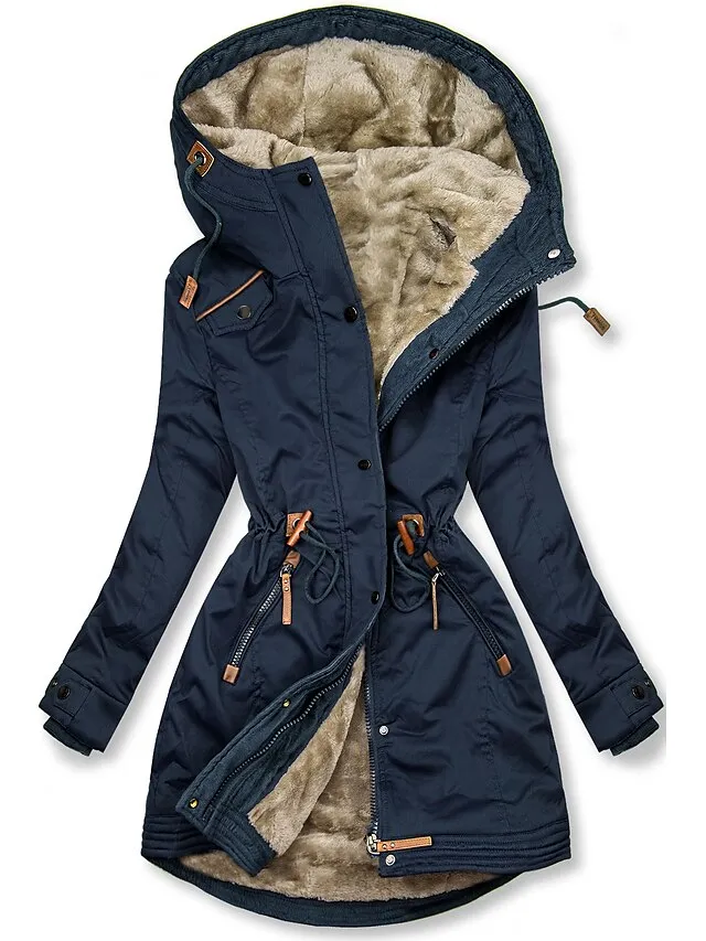 Women's Winter Coat Winter Jacket Parka Windproof Warm Street Casual Daily Casual Daily Zipper Button Zipper Hoodie Casual Street Style Plain Regular Fit Outerwear Long Sleeve Fall Winter Black Green