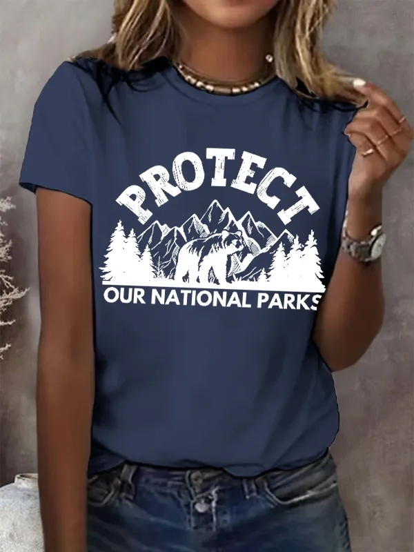 Women'S T-Shirt Women Protect Our National Parks Printed Crewneck T-Shirt Monogram And Pattern Print