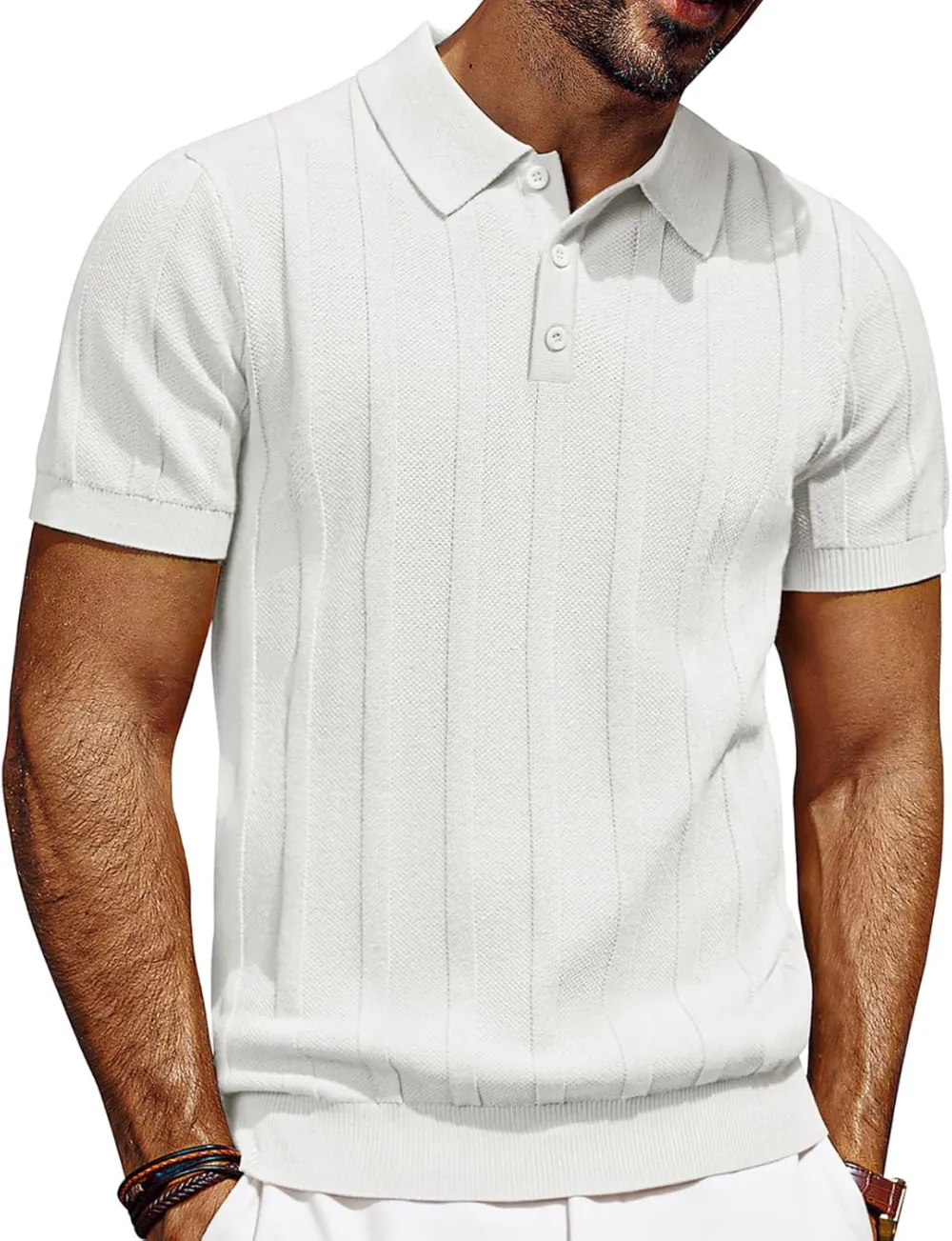 CLEARANCE SALE🔥Mens Polo Shirts Short Sleeve Textured Knit Polo Shirt Ribbed Casual Golf Shirts