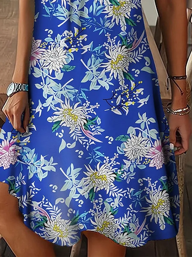 Women's Floral Leaf Print V Neck Midi Dress Daily Vacation Short Sleeve Summer Spring