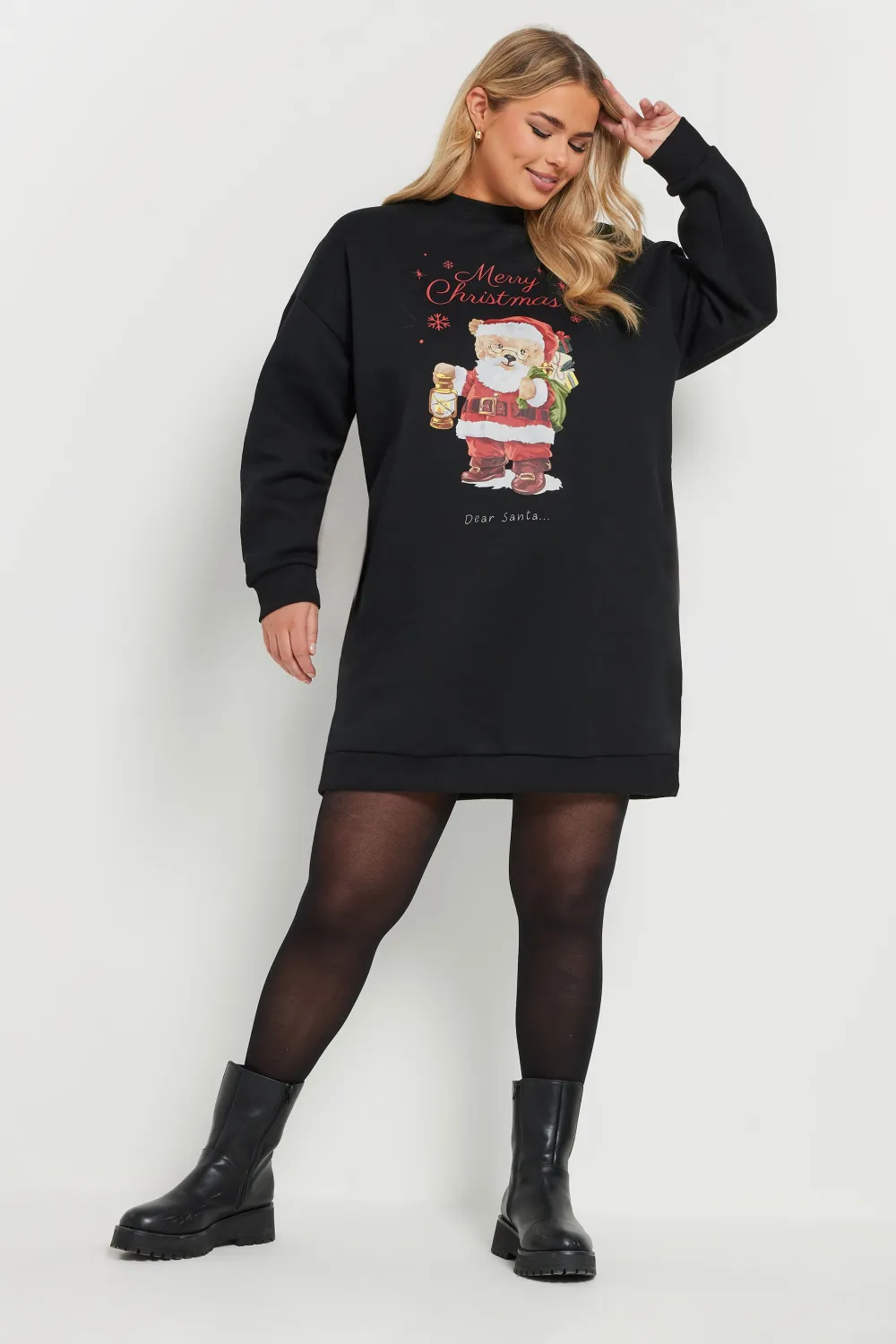 YOURS Curve Black 'Merry Christmas' Graphic Sweatshirt Dress