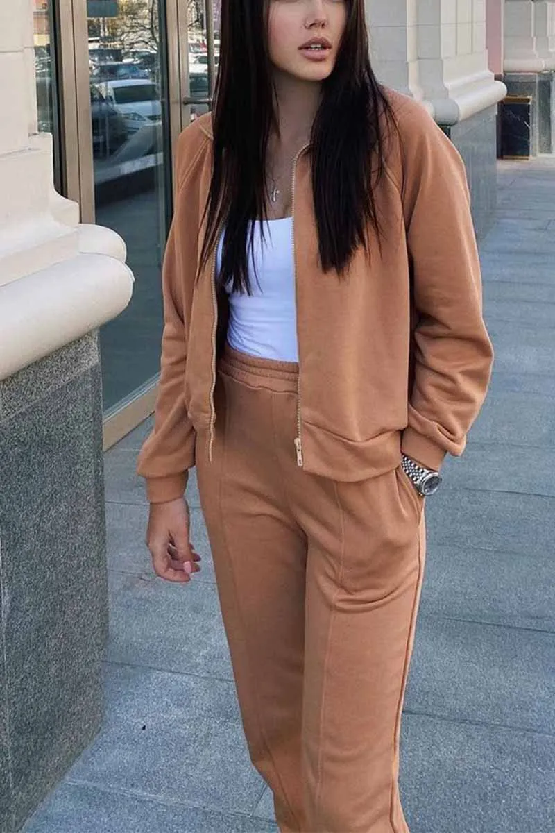 Florcoo Loose Solid Color Two-Piece Suit Tops
