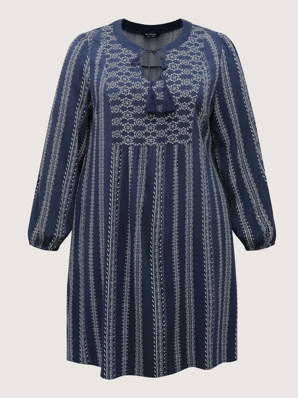 Boho Stripe Notched Collar Ties Midi Dress