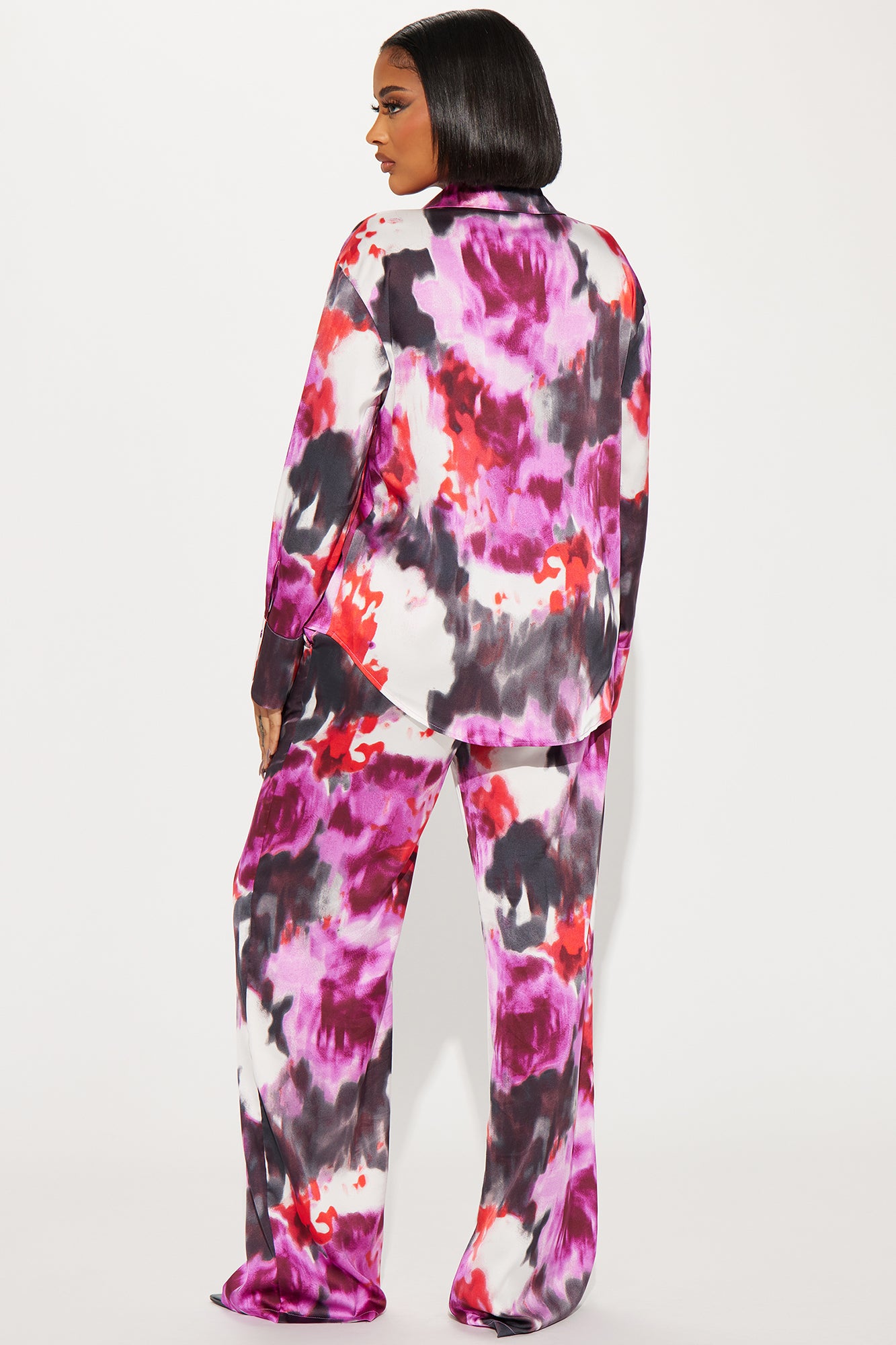 Zoe Satin Pant Set - Burgundy/combo