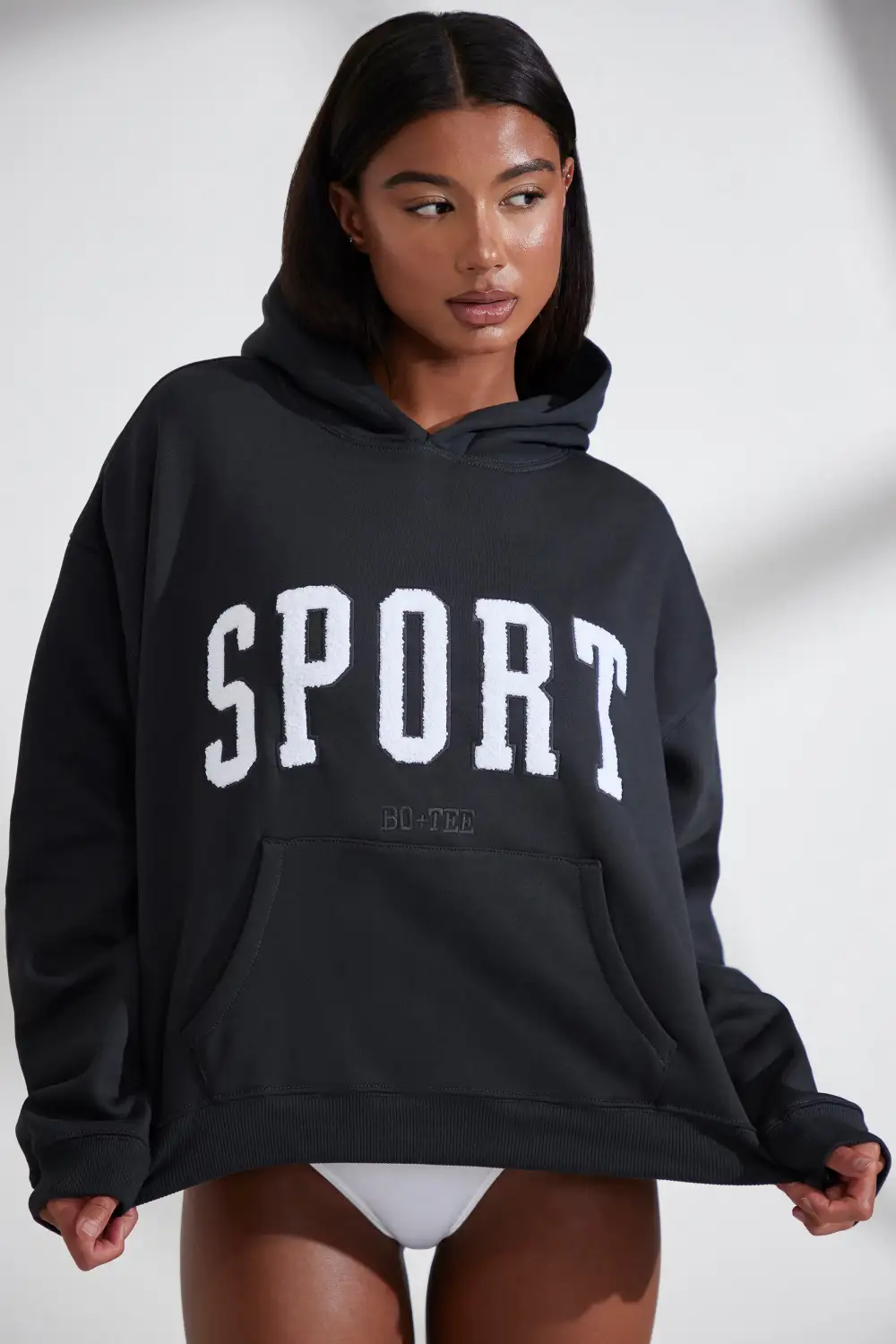 Varsity - Oversized Hooded Sweatshirt in Black