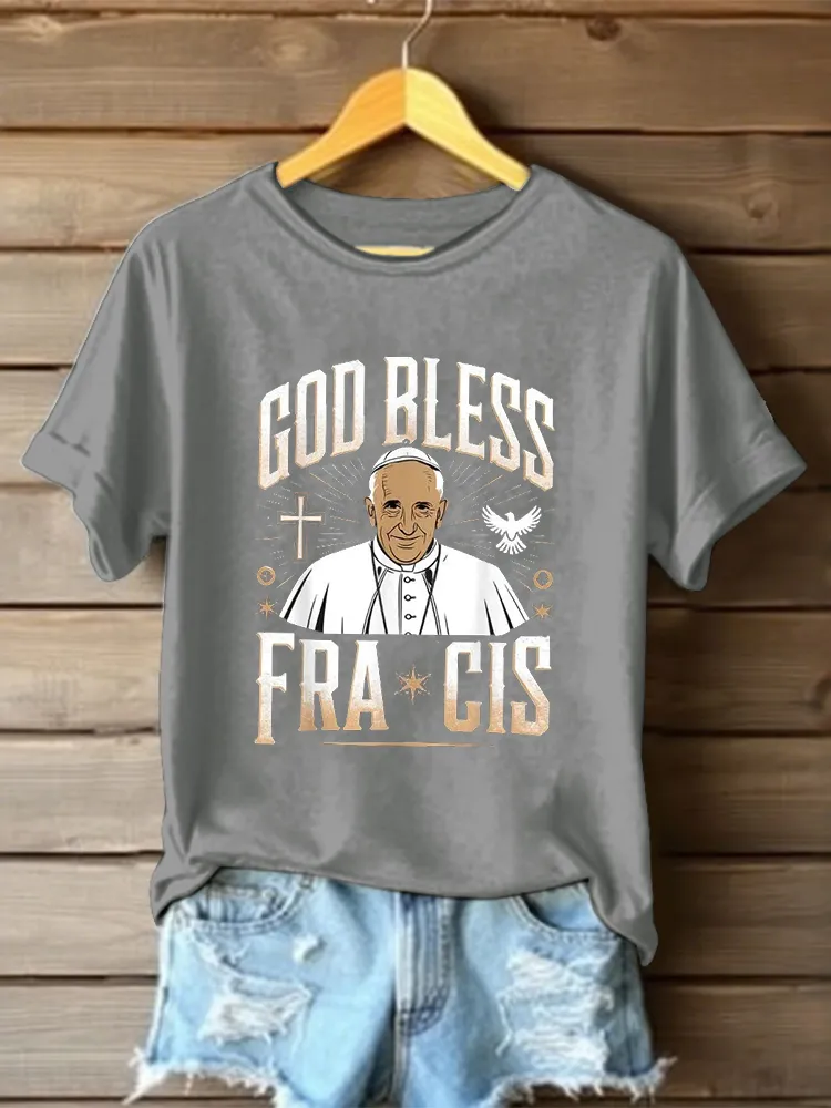 Women's God Bless PF Print Short Sleeve Round Neck Cotton T-Shirt