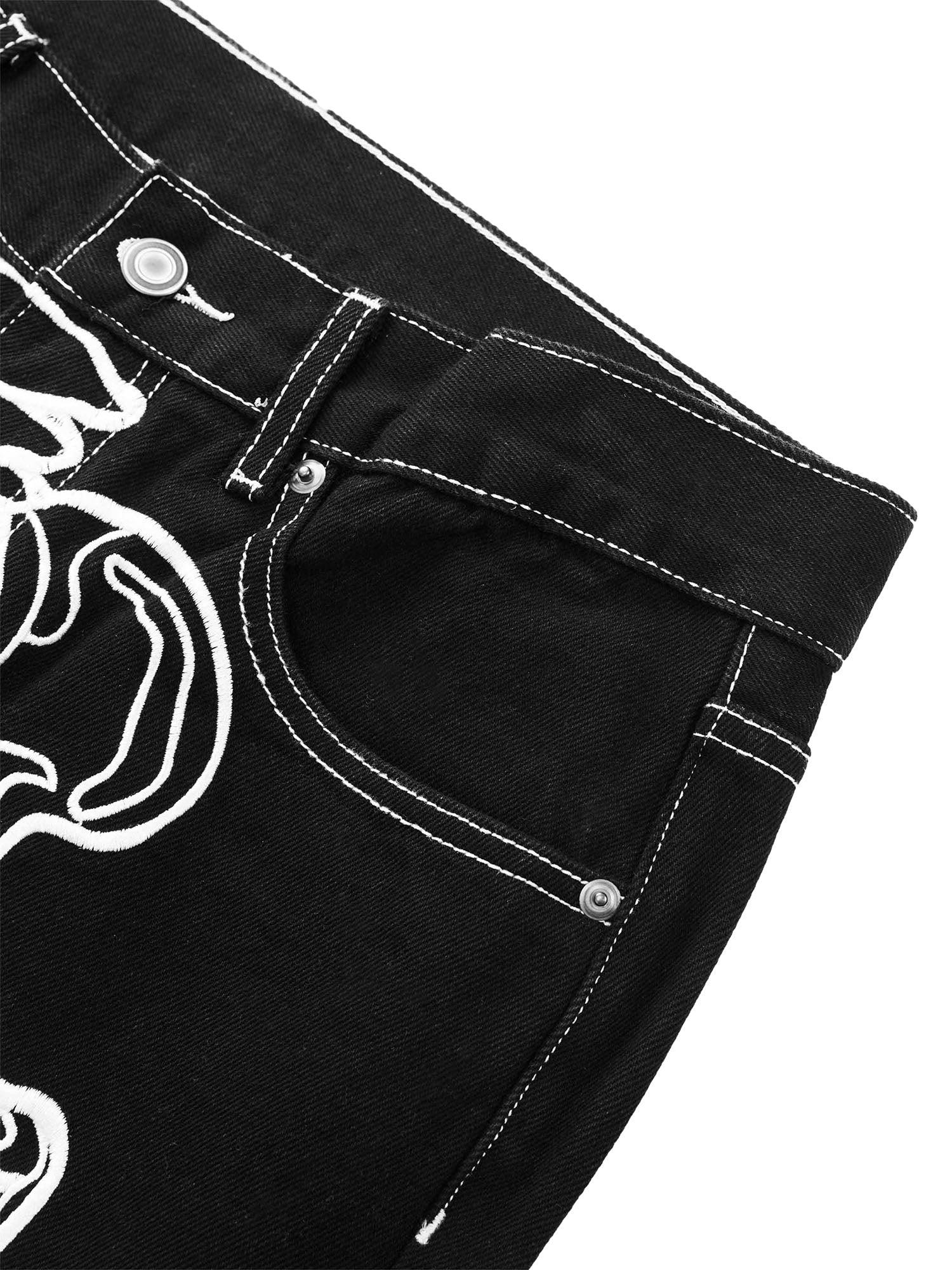 Hip Hop Bones Embroidered Jeans - 1859