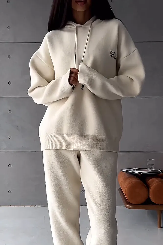 Women's Solid Color Casual Knitted Set and Lamb Fleece Jacket