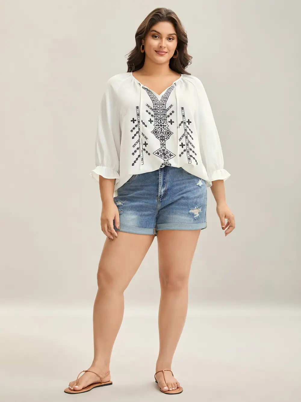 Boho Print Neck Tassels Shirt