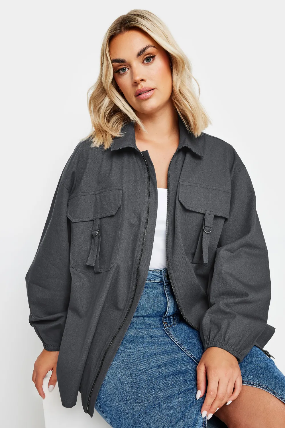 YOURS Curve Stone Brown Utility Bomber Jacket