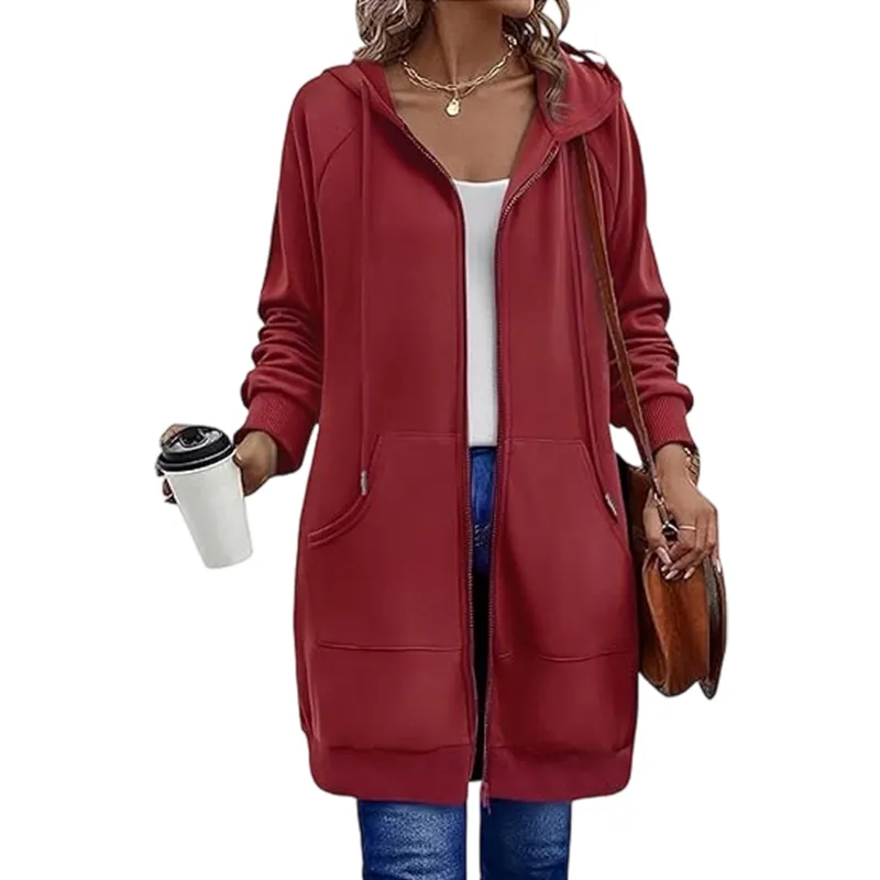 Women's casual cotton pullover with zipper and hood