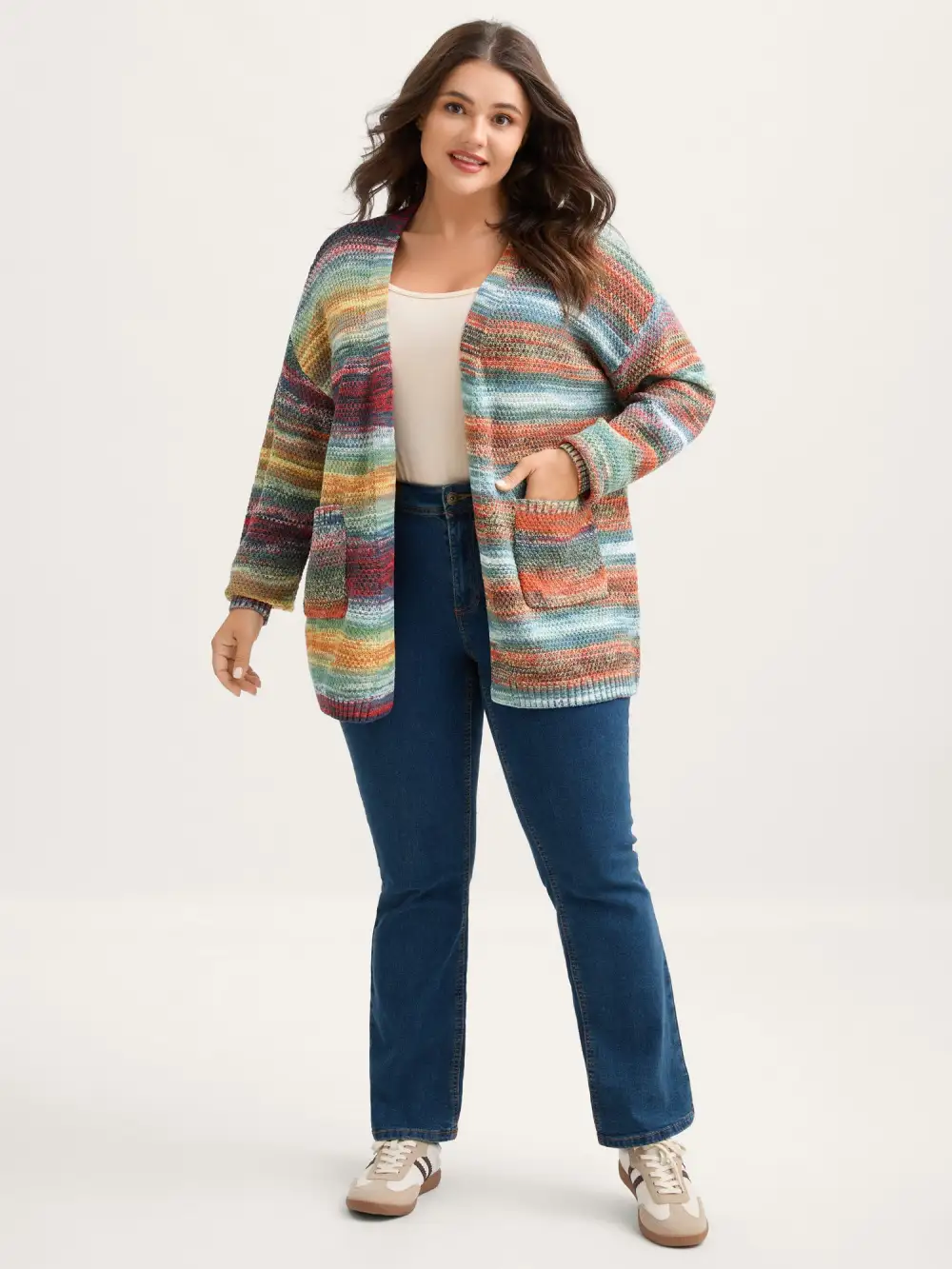 Gradual Color Change Textured Knit Cardigan