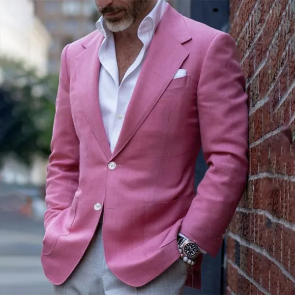 Men's Business Notch Lapel Two Button Chest Pocket Solid Blazer