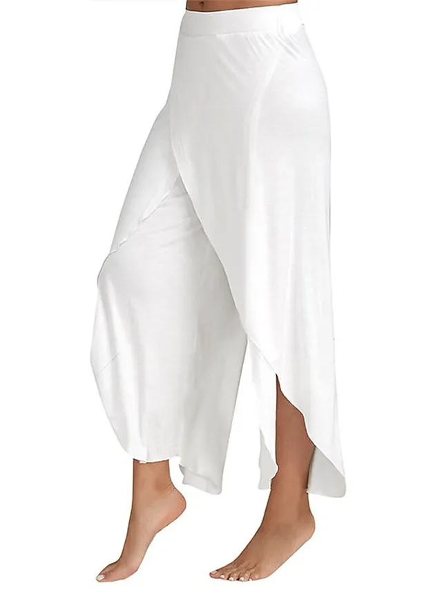 Women's Culottes Wide Leg Wide Leg Chinos Ruffle Layered Stretchy Mid Waist Basic Casual / Sporty Casual Daily Black White S M Summer Spring &  Fall