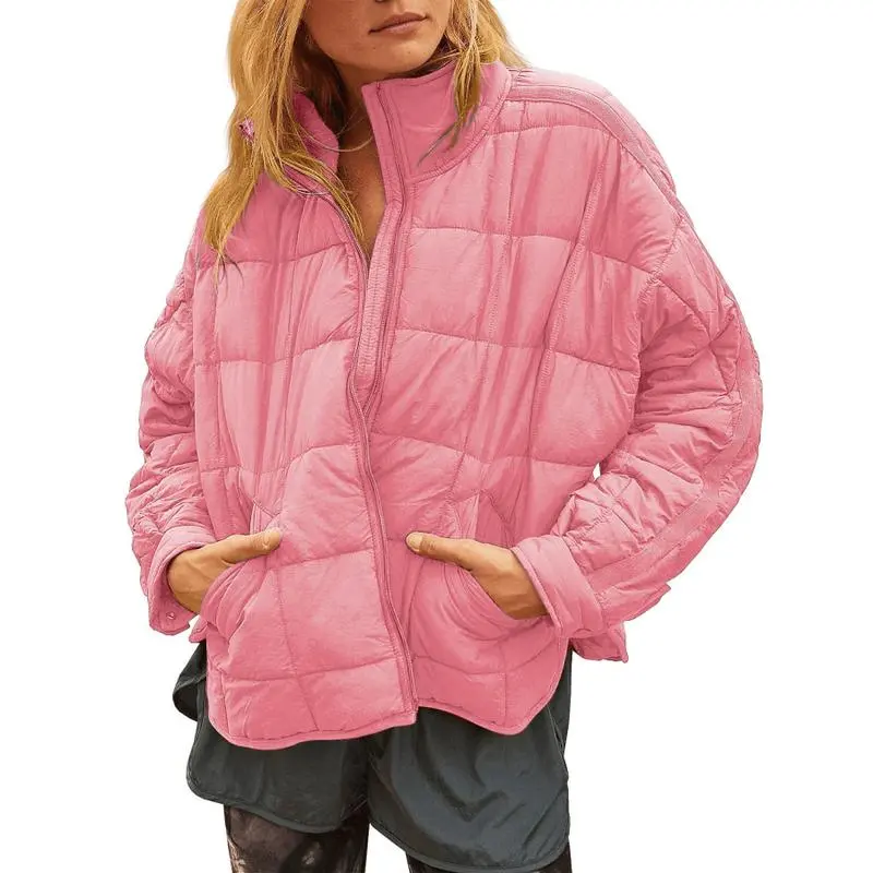 Women's Lightweight Quilted Puffer Jacket – Short Zipper Coat with Pockets