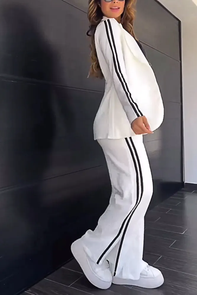 Women's Fashion Contrast Color Suit Jacket & Side Slit Pants