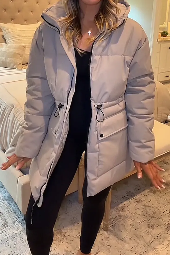 Women's solid color zipper warm down jacket