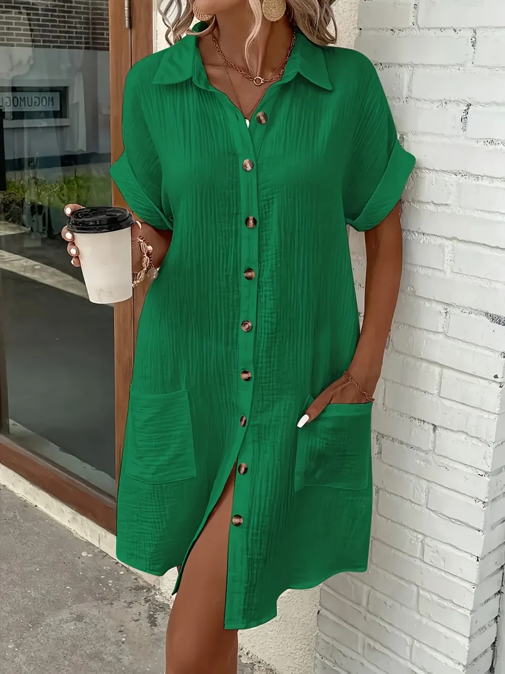 100% V-Neck Blouse Dress for Women