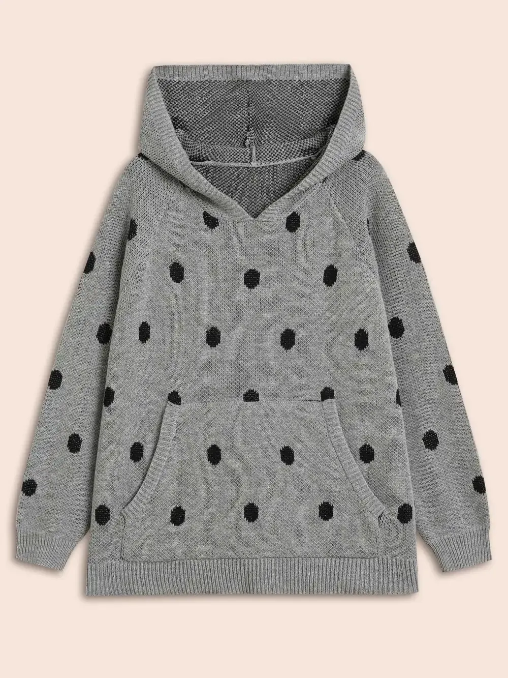 Polka Dot Hooded Patch Pocket Pullover