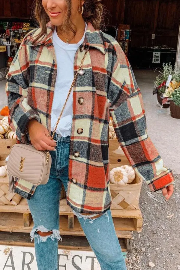 Casual Plaid Pattern Lapel Shirt Coat