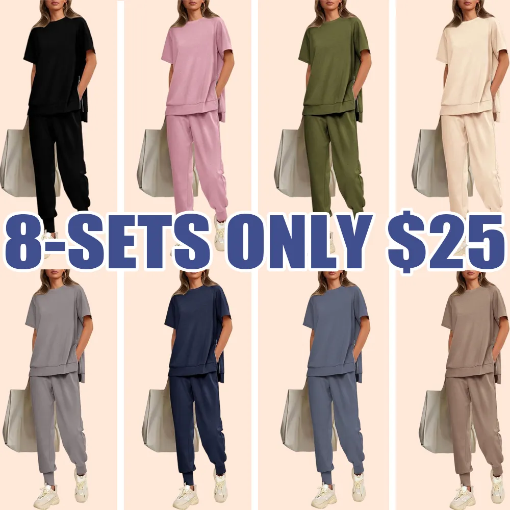 Women's 2-Piece Summer Tracksuit – Short Sleeve Top & Pocket Pants