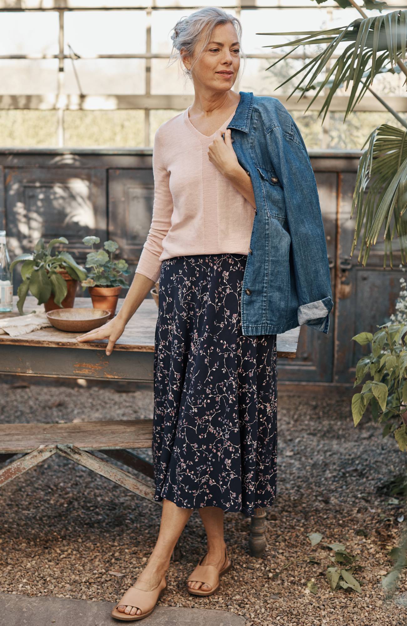 printed a-line midi skirt