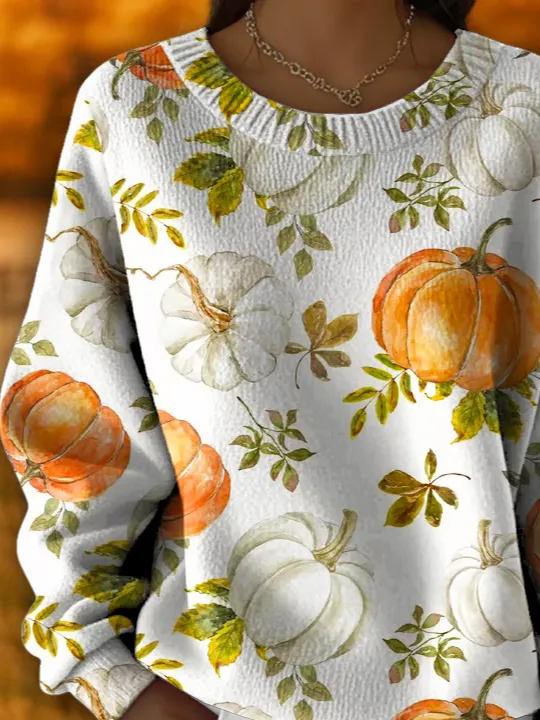 Women's Halloween Autumn Print Crew Neck Long Sleeve Sweater
