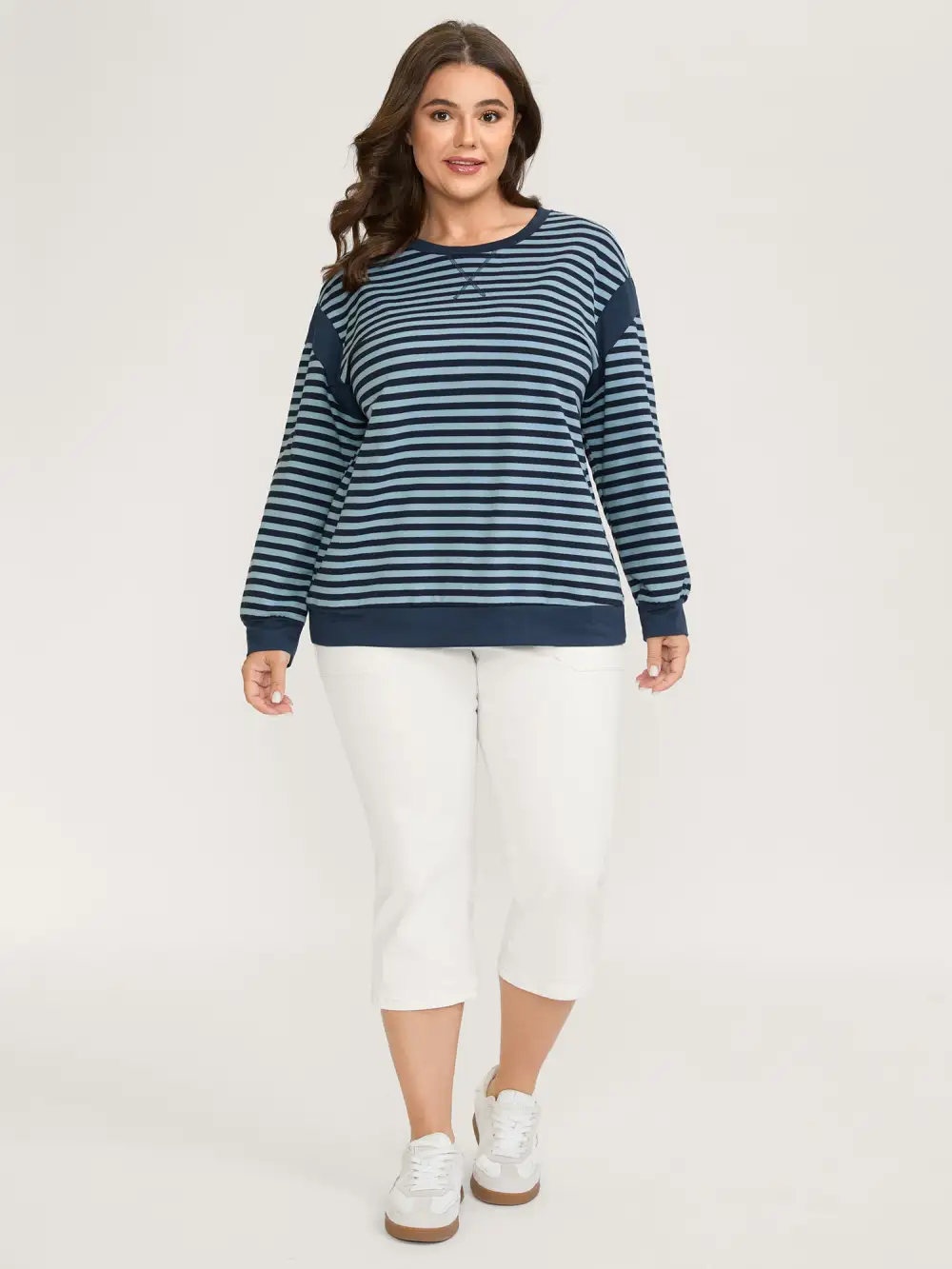 Stripe Print Color Contrast Sweatshirt