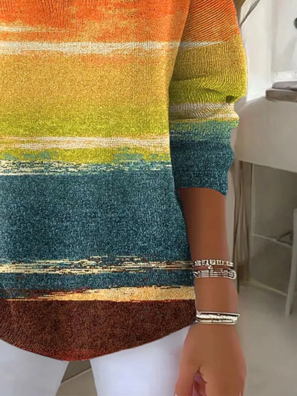 Ombre V Neck Casual Sweater