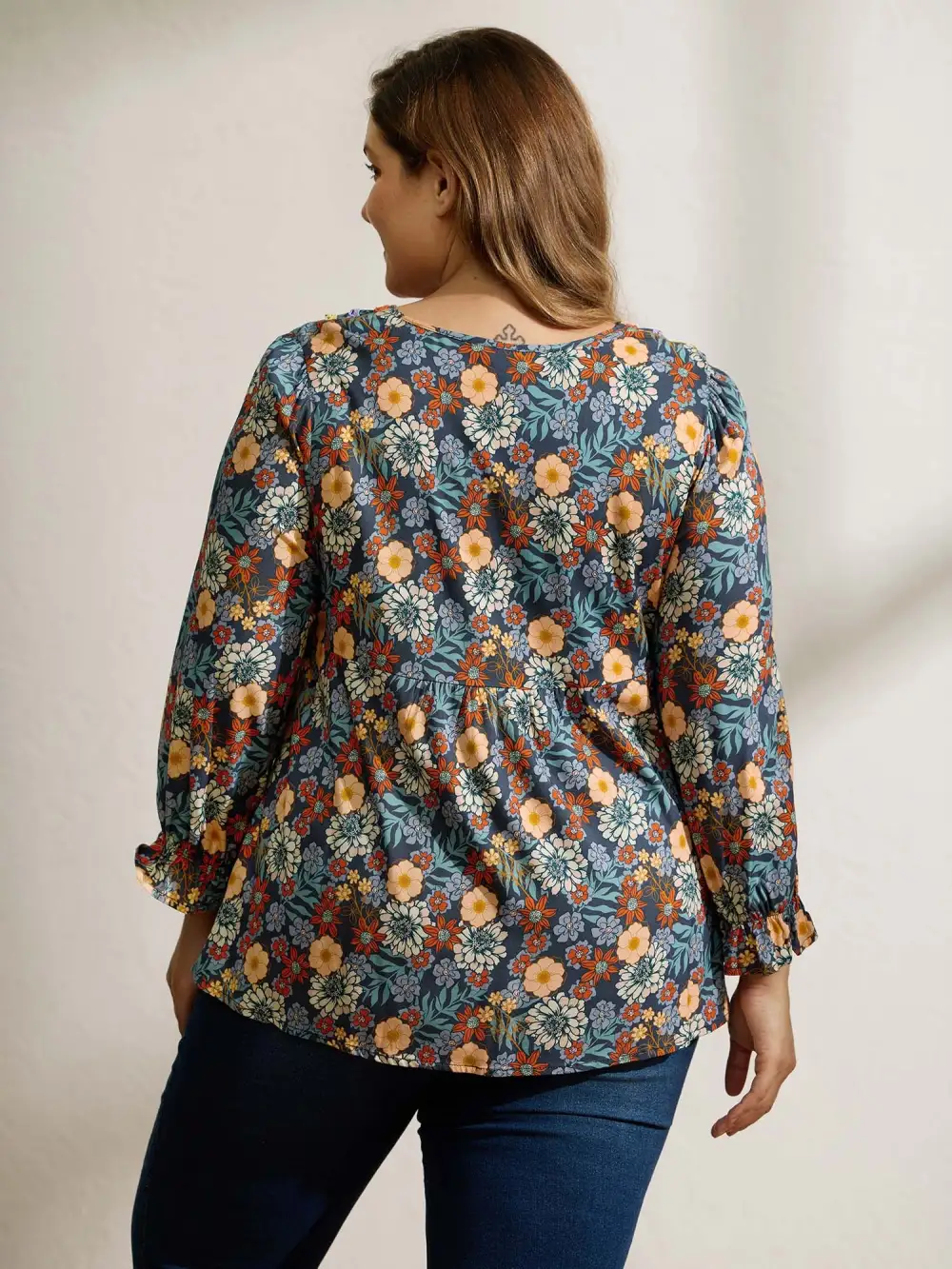 Cozy Floral Print Lace Trim Blouse