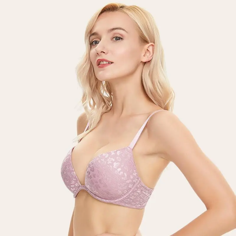 Women's Push Up Bra Deep V Plunge Underwire T-Shirt Bra Multiway 2 Cups Up Champagne/White/Light Purple